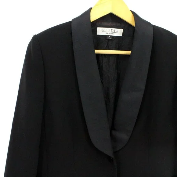 Studio Tahari Blazer Women's Casual Solid Black One Button Front Lined Size 8 - Picture 4 of 8